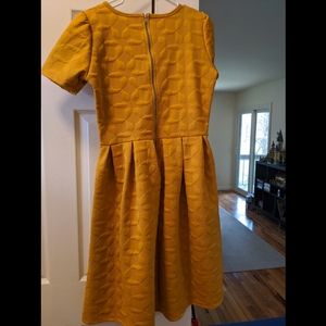 Mustard yellow, high-waisted, zipper dress